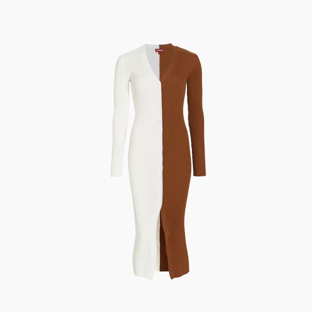 STAUD Two-Tone White and Brown Dress